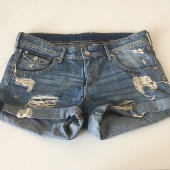 H&M Jean Shorts Flap Pocket Distressed Blue - Picture 1 of 14